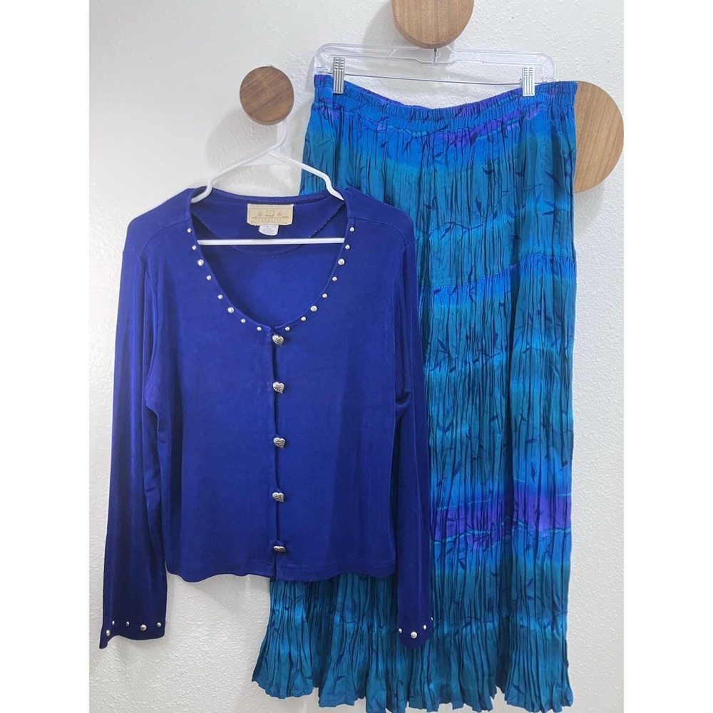 Vintage New Frontier Outfit Womens Medium Blue Teal Western Embroidered USA 80s